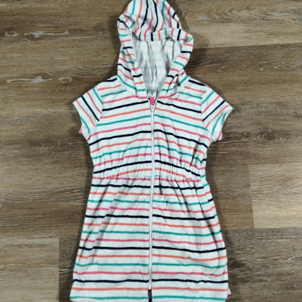 Carter's Girls Hooded Cover-Up Zip Up Striped Colorful Size 5T - Picture 2 of 16